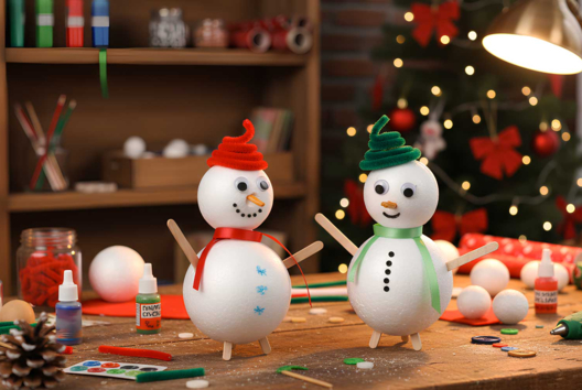 bonhomme de neige en polystyrene - Activités manuelles enfants Hiver - 10doigts.fr
