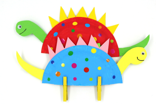 Dinosaure multicolore avec une assiette en carton - Tutos Collage, pliage – 10doigts.fr - 2