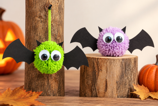 chauves souris pompons DIY halloween enfants - Activités manuelles Halloween - 10doigts.fr - 2