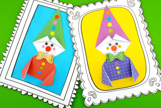 clown origami DIY enfnats - Activités manuelles Carnaval, Mardi gras - 10doigts.fr