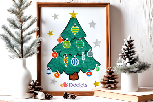 Coloriage et collage Sapin de Noël - Activités manuelles cartes de Noël - 10doigts.fr