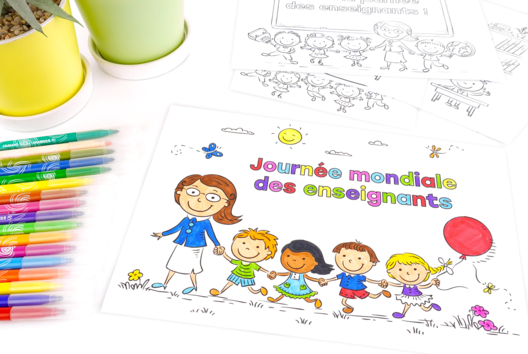 5 Coloriages : Journée mondiale des enseignants - Activités manuelles cadeaux école - 10doigts.fr