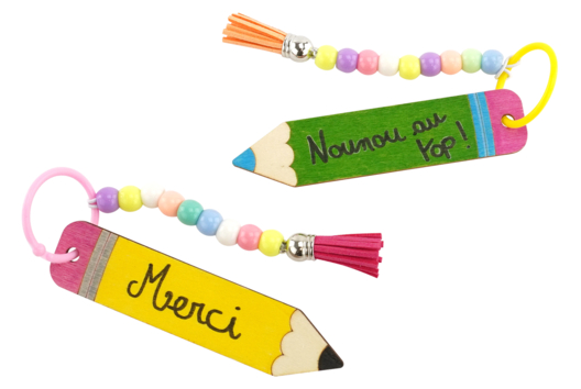 crayon porte clés maitresse - Activités manuelles cadeaux maitresses, maitres, ATSEM, AESH, nounous... - 10doigts.fr - 2