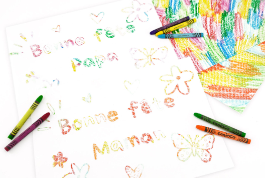 dessin transfert crayon de cire facile - Activités manuelles fête des mères - 10doigts.fr