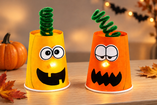 gobelet citrouille lumineux halloween - Activités manuelles Halloween - 10doigts.fr
