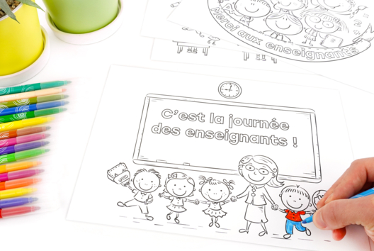 5 Coloriages : Journée mondiale des enseignants - Activités manuelles cadeaux école – 10doigts.fr - 2