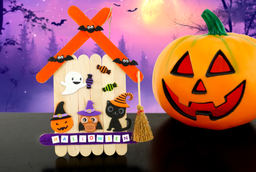 Maison hantée Halloween en bâtonnets - Activités manuelles Halloween - 10doigts.fr