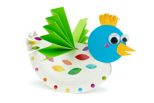 Oiseau rigolo avec une assiette en carton - Tutos Animaux - 10doigts.fr