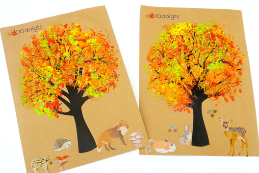 Peinture au coton-tige - arbre d'automne - Activités manuelles Automne – 10doigts.fr - 2