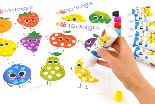 Fruits à tamponner - jeu des couleurs - Apprendre les couleurs - 10doigts.fr
