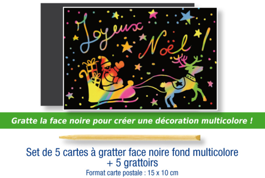 Set de 5 cartes à gratter face noire fond multicolore + 5 grattoirs - Tutos Arc-en-ciel – 10doigts.fr - 2