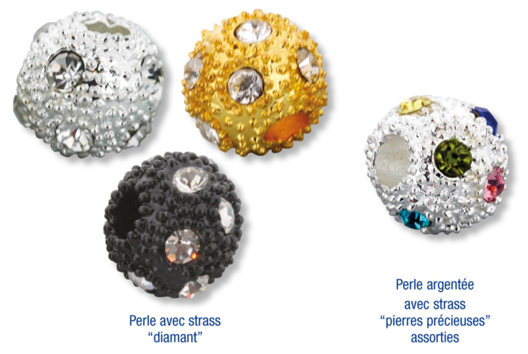 Shamballas... avec perles en bois + perles métal avec strass diamant + charm's strass en métal - 10doigts.fr - 2