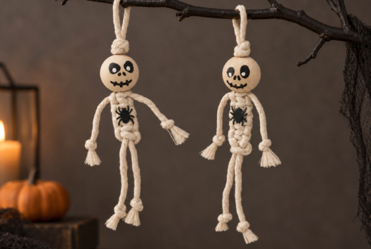 squelette macramé DIY enfants halloween - Activités manuelles Halloween - 10doigts.fr