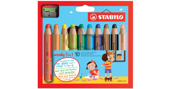 Crayons de couleurs 3 en 1 WOODY - 10 couleurs - Crayons de couleur - 10  Doigts