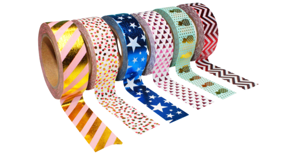 Masking tape à motifs métallisés - 6 rouleaux - Adhésifs colorés