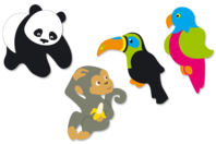Animaux de la jungle en bois décoré - 8 pièces - Déco en bois peints - 10doigts.fr