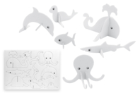 Animaux marins 3D en carton mousse à décorer - Set de 6 - Maquettes en papier - 10doigts.fr