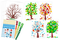 Kit gommettes arbres 4 saisons - 4 Cartes à décorer - Gommettes Pédagogiques - 10doigts.fr