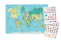 Carte du monde + 2 planches de gommettes drapeaux - Kits éducatifs - 10doigts.fr