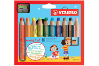 Crayons de couleurs 3 en 1 WOODY - 10 couleurs - Crayons de couleur - 10doigts.fr