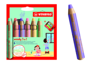 Crayons de couleurs WOODY - 6 couleurs Pastel + 1 taille crayon offert - Crayons de couleur - 10doigts.fr