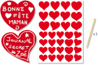 Stickers coeurs rouges à gratter - 32 stickers - Cartes à gratter, à poinçonner - 10doigts.fr