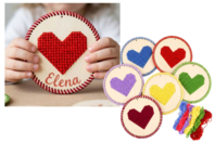 kit 6 coeurs à broder en bois - Kits Mercerie - 10doigts.fr