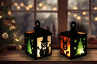 Kit lanternes de Noël en papier vitrail - 4 pièces - Photophores Noël - 10doigts.fr
