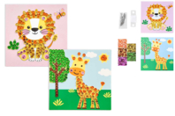 Kit tableaux sequins lion et girafe 15 x 15 cm - Kits clés en main - 10doigts.fr