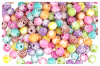 Perles rondes gravées d'une rose - 200 perles - Perles Acrylique - 10doigts.fr