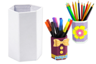 Pots à crayons hexagonaux en carton blanc - Pots, vases en carton - 10doigts.fr