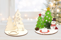 Bougeoirs avec scène de Noël en bois - 2 pièces - Bougeoirs en bois - 10doigts.fr