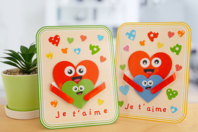 Tableaux cœurs calin en carte - 4 pièces - Kits fête des parents - 10doigts.fr