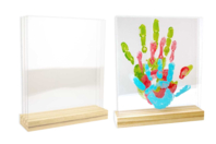 Grand cadre empreintes mains - 3 plaques en plexiglas + socle - Cadres photos en bois - 10doigts.fr