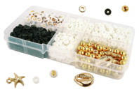 Coffret perles or, noir et blanc - 1000 perles - Kits bijoux - 10doigts.fr