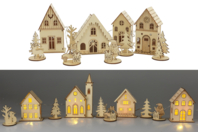 Village de Noël en bois + éclairage LED - 10 pcs - Crèches et villages de Noël - 10doigts.fr