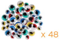 Yeux mobiles colorés avec cils - 48 pièces - Yeux mobiles - 10doigts.fr