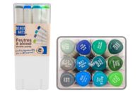 Feutres à alcool, Couleurs tons bleu - 12 pcs - Feutres fantaisie : paillettes, effets magiques et couleurs métallisées - 10doigts.fr