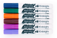 Marqueurs peinture - 6 couleurs complémentaires : bleu foncé, vert foncé, fuschia, orange, brun, violet - Peinture verre et faïence - 10doigts.fr