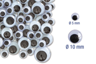 Yeux mobiles noirs : Ø 5 mm ( x 20) et 1 cm ( x 20 ) - 40 yeux - Yeux mobiles - 10doigts.fr