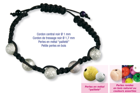 Shamballas... avec perles en métal pailleté + perles en bois - 10doigts.fr