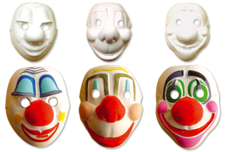 Set de 6 masques clowns assortis - 10doigts.fr