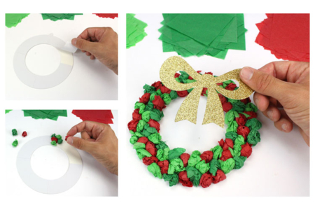 Kit couronne de Noël en papier de soie - 6 couronnes - Kits activités Noël – 10doigts.fr