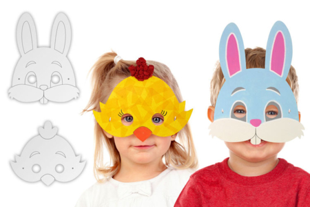 Masques de Pâques - 3 poussins + 3 lapins - Masques – 10doigts.fr