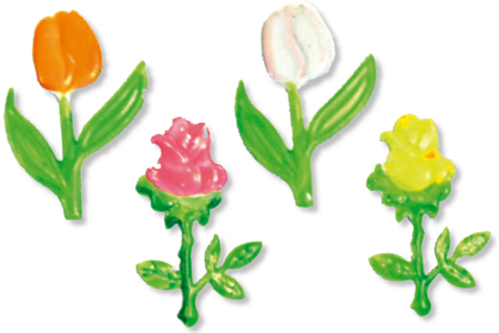 Set de 12 fleurs (roses et tulipes) en métal peint - 10doigts.fr