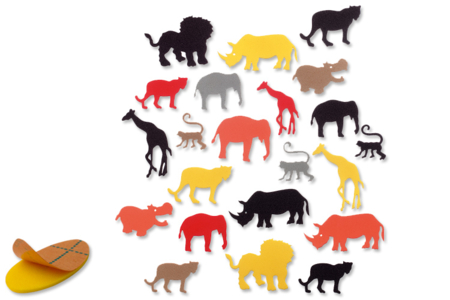 Set de 44 animaux safari en caoutchouc souple auto-adhésif, couleurs assorties - 10doigts.fr
