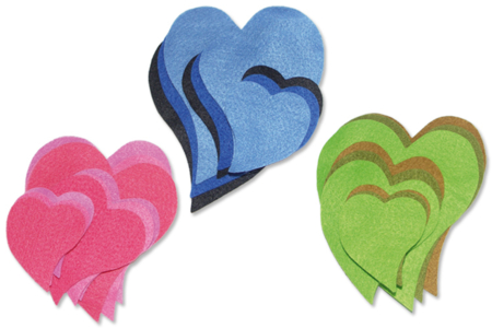 Set de 9 coeurs en feutrine, camaïeu de couleurs et tailles assorties  - 10doigts.fr