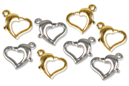 Set de fermoirs carabine coeur 1 cm avec anneau, dorés ou argentés - 10doigts.fr