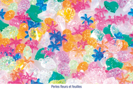 Set d'environ 500 perles fleurs et feuilles en plastique, couleurs translucides assorties - 10doigts.fr