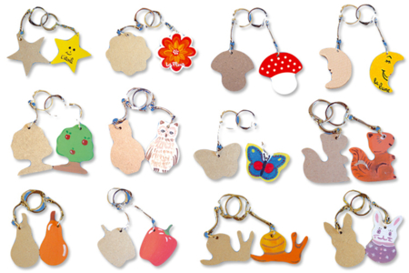Set de 12 porte-clefs assortis en bois naturel à décorer - 10doigts.fr